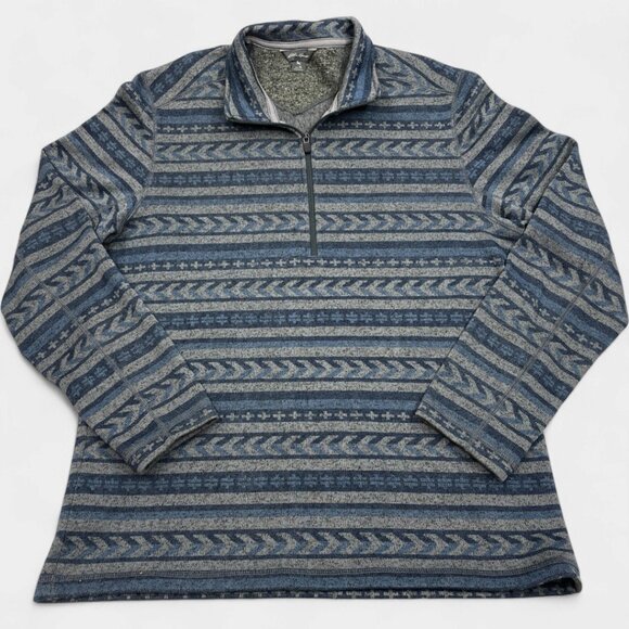Eddie Bauer Blue Aztec Navajo 1/4 Zip Fleece Pullover Sweater Mens Large Tall LT - Picture 1 of 9